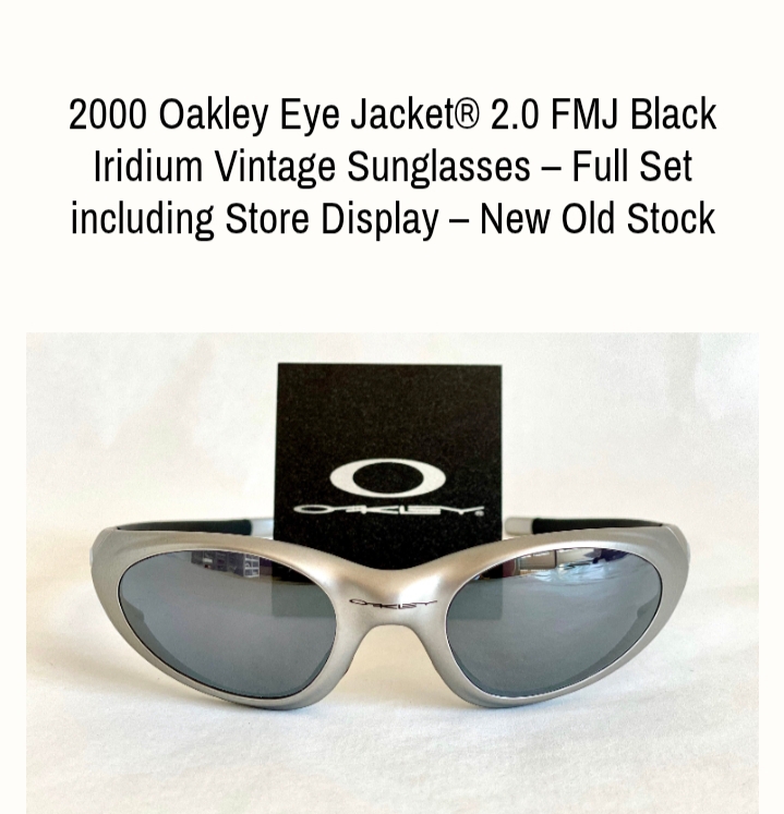 2000 Oakley Eye Jacket® 2.0 FMJ Black Iridium Vintage SunglassesOakley made in usa