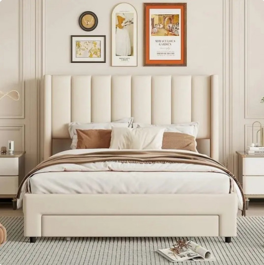 Supreme Velvet Fabric Bed with Upholstered