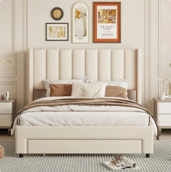 Supreme Velvet Fabric Bed with Upholstered